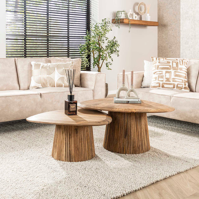 Coffee Tables - Mango Cove Triangular Coffee Table Set of 2 Solid Mango Sand - Dimehouse