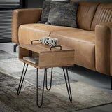 Bedside table Aimée DH Interior Acacia LxWxH 45x39x17 Acacia wood Atmospheric photo diagonal front view