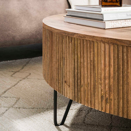 Coffee tables - Round Coffee Table Lio Mango wood Ø120 cm Sand color - Dimehouse