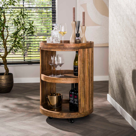 Serving trolleys - Bartrolley with wheels Lio Mango wood sand color - Dimehouse