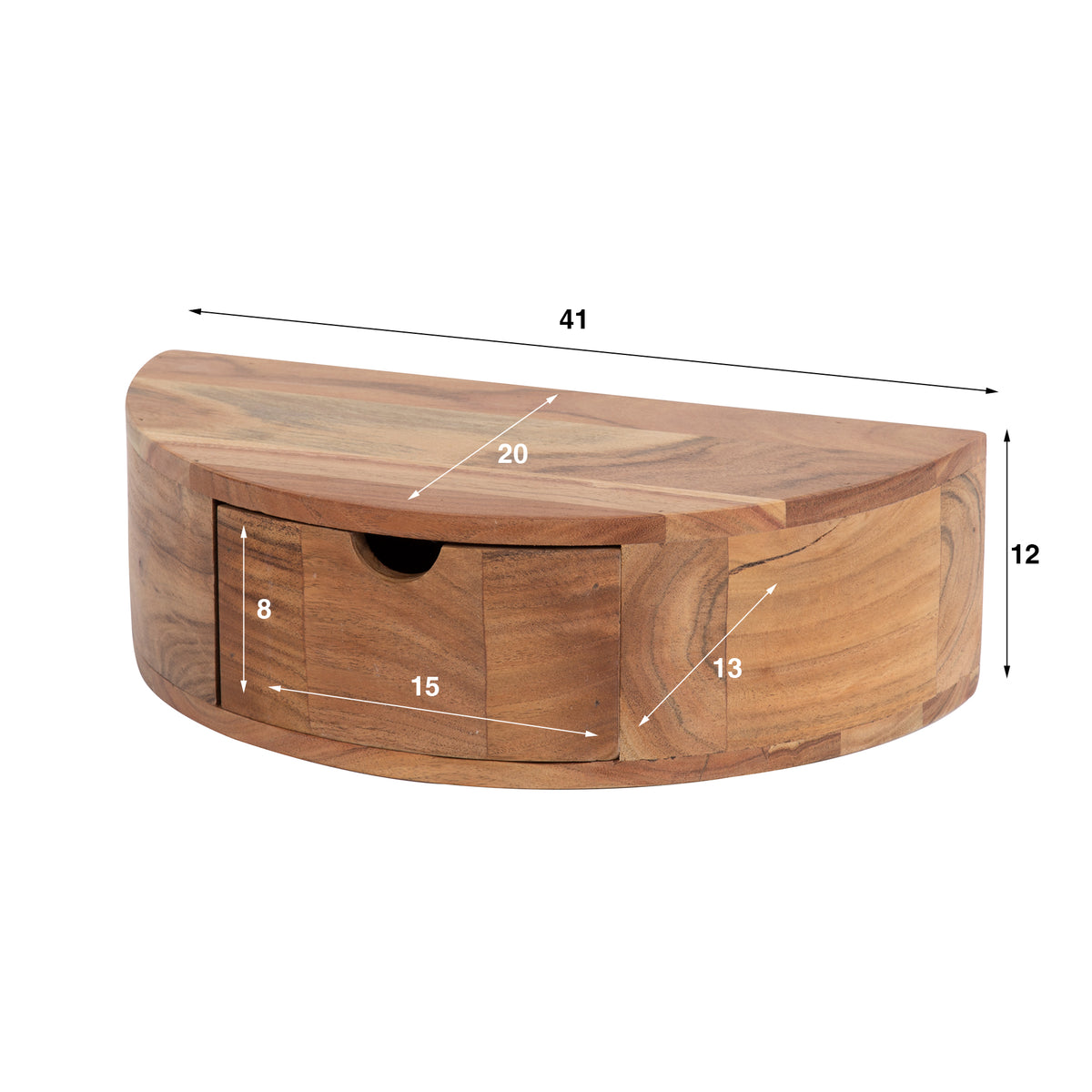 Bedside tables - Floating Bedside Table Noa Half Round Acacia Wood - Dimehouse