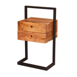 Bedside table Camila 2L DH Interior Acacia LxWxH 82x50x30 Acacia wood White photo diagonal front view