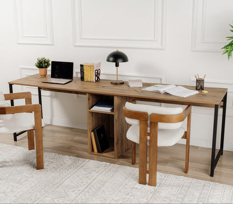 Desks - Study desk Twin Study Desk Melamine Atlantic Pine 240x60 Atlantic Pine Black - Dimehouse