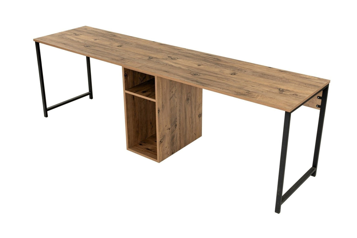 Desks - Study desk Twin Study Desk Melamine Atlantic Pine 240x60 Atlantic Pine Black - Dimehouse