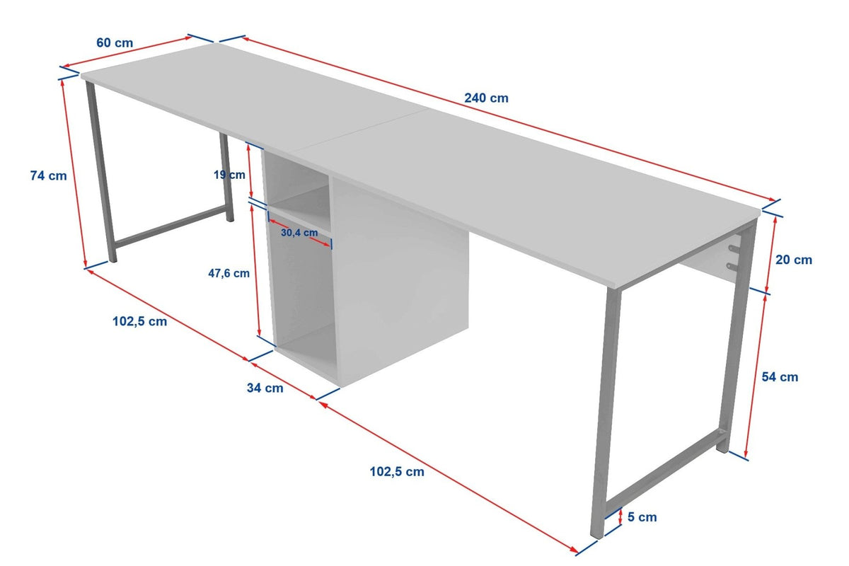 Desks - Desk anthracite with black - 240x60 cm - Melamine - Twin - Dimehouse
