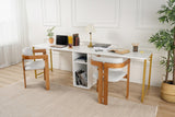 Desks - Study desk Melamine 240x60 cm Twin Study Desk white and gold White Gold - Dimehouse