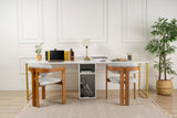 Desks - Study desk Melamine 240x60 cm Twin Study Desk white and gold White Gold - Dimehouse