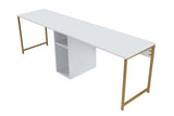 Desks - Study desk Melamine 240x60 cm Twin Study Desk white and gold White Gold - Dimehouse