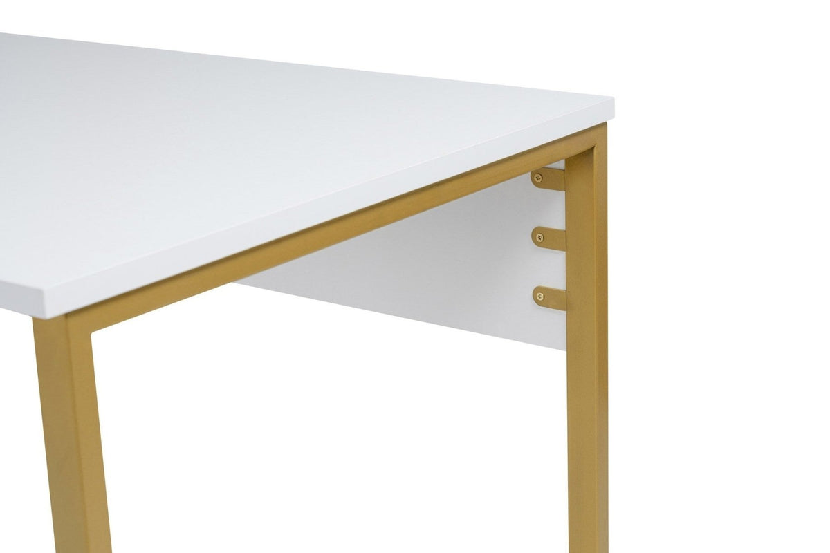 Desks - Study desk Melamine 240x60 cm Twin Study Desk white and gold White Gold - Dimehouse