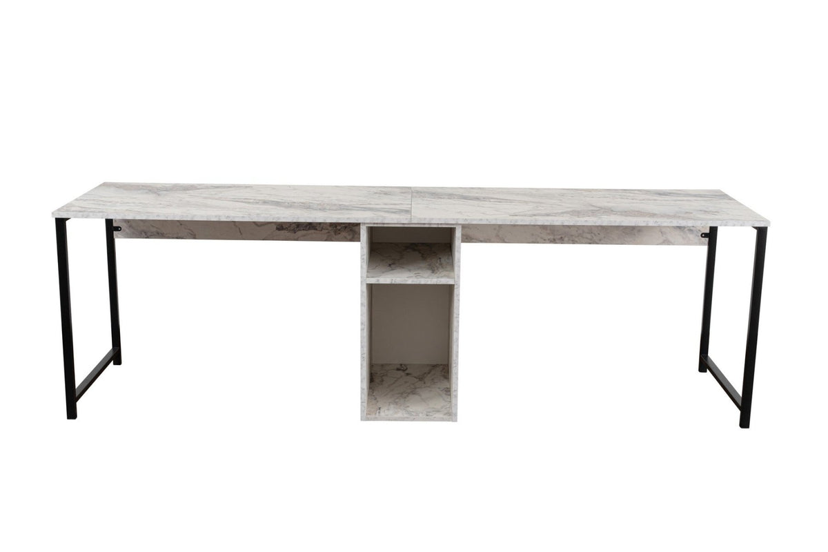 Desks - Twin Study Desk Study Desk Freesia Marble Black 240x60 cm Melamine - Dimehouse