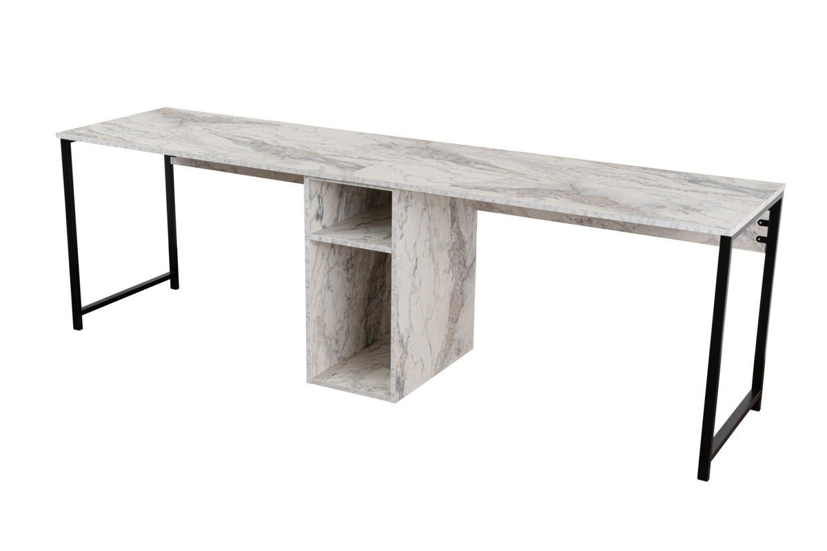 Desks - Twin Study Desk Study Desk Freesia Marble Black 240x60 cm Melamine - Dimehouse