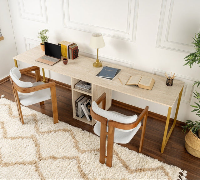 Desks - Study desk Twin Travertine Gold 240x60 cm Melamine - Dimehouse