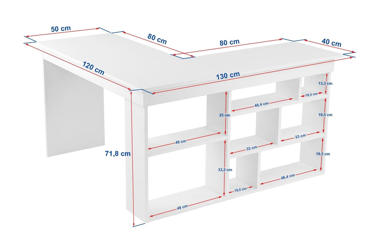 Desks - Vesper Study desk 130x120 cm white pine wood White Atlantic Pine Melamine - Dimehouse
