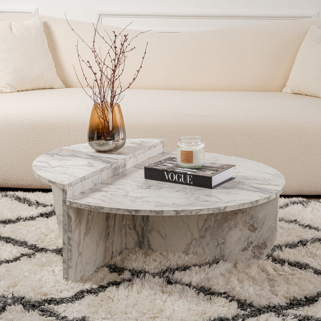 Coffee Tables - Round Coffee Table Marble Stepped Melamine 90 cm Orin - Dimehouse