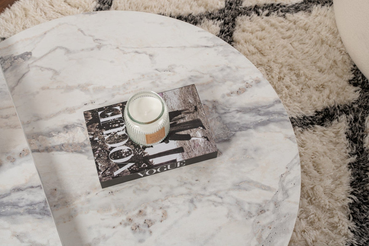 Coffee Tables - Round Coffee Table Marble Stepped Melamine 90 cm Orin - Dimehouse