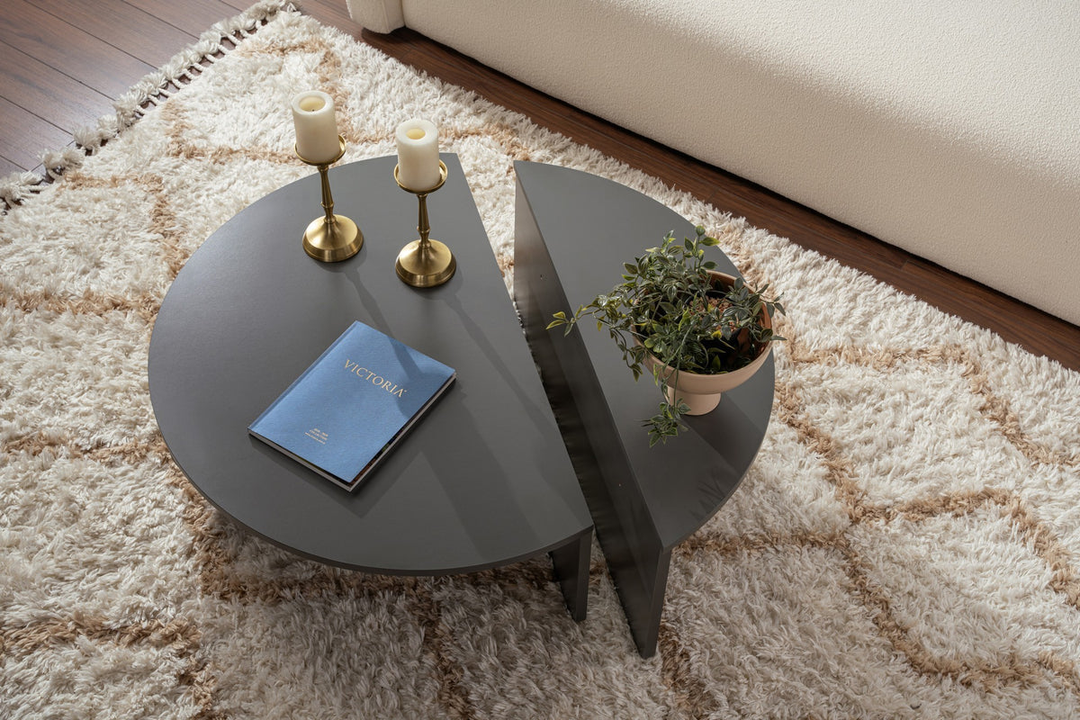 Coffee tables - Round Coffee Table Anthracite Melamine 85 cm Orin - Dimehouse