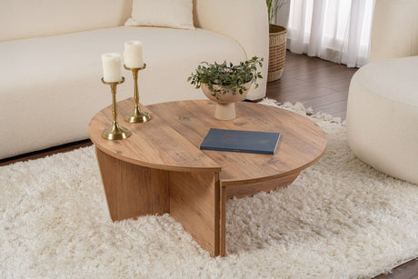 Coffee Tables - Round Coffee Table Atlantic Pine Wood Stepped Melamine 90 cm Orin - Dimehouse