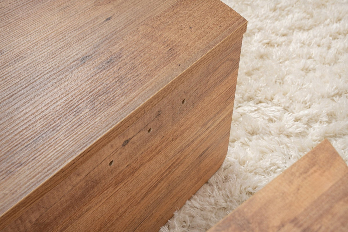 Coffee Tables - Round Coffee Table Atlantic Pine Wood Stepped Melamine 90 cm Orin - Dimehouse