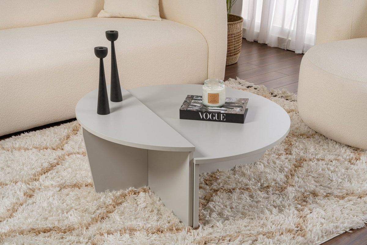 Coffee Tables - Round Coffee Table Gray Stepped Melamine 90 cm Orin - Dimehouse