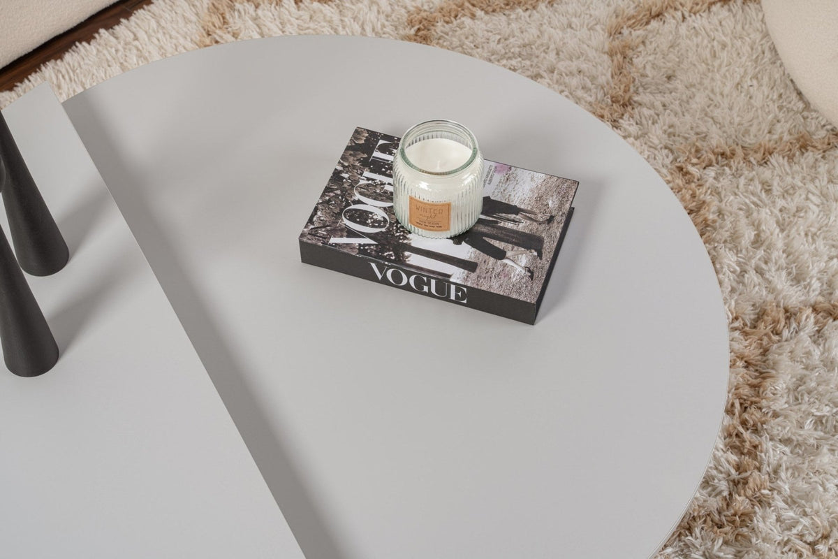 Coffee Tables - Round Coffee Table Gray Stepped Melamine 90 cm Orin - Dimehouse