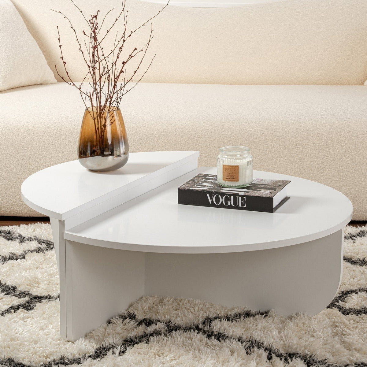 Coffee Tables - Round Coffee Table White 85 cm Melamine Orin - Dimehouse