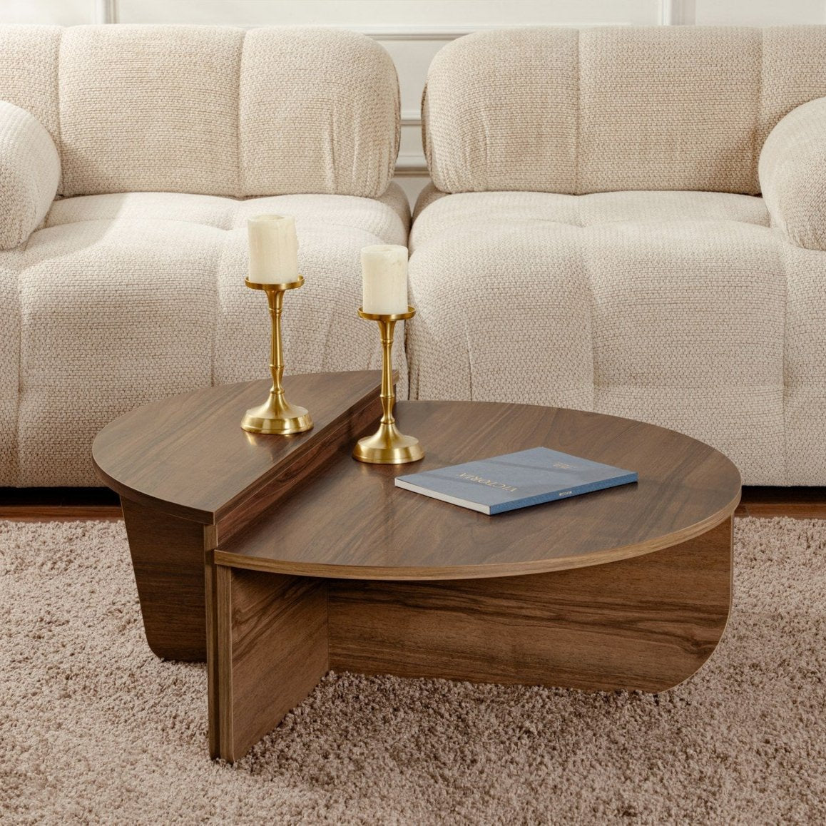 Coffee tables - Coffee table Round 85 cm Natural Walnut Melamine Orin - Dimehouse