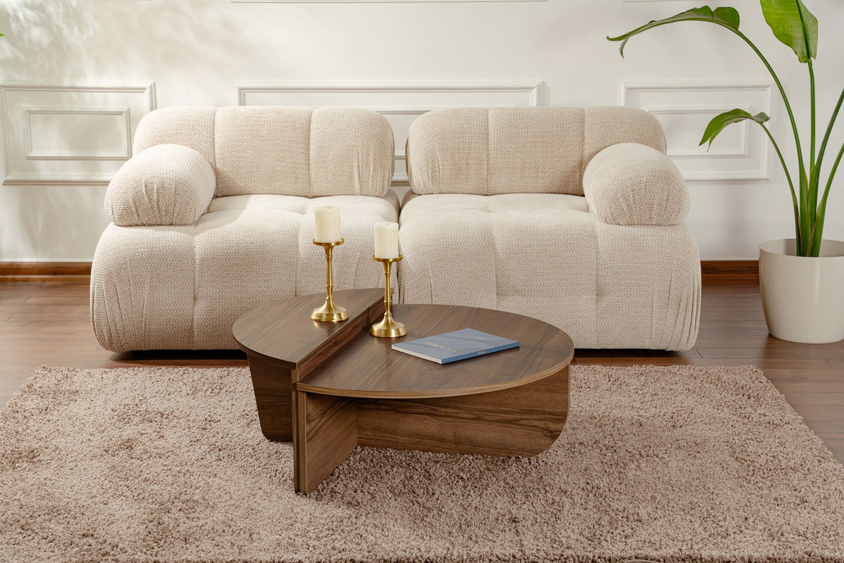 Coffee tables - Coffee table Round 85 cm Natural Walnut Melamine Orin - Dimehouse