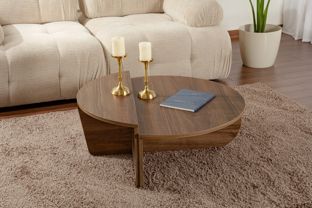Coffee tables - Coffee table Round 85 cm Natural Walnut Melamine Orin - Dimehouse