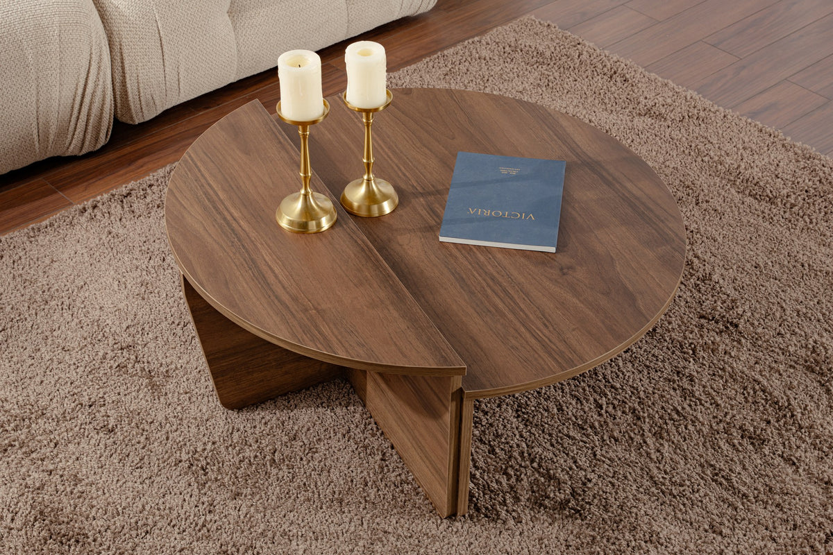 Coffee tables - Coffee table Round 85 cm Natural Walnut Melamine Orin - Dimehouse