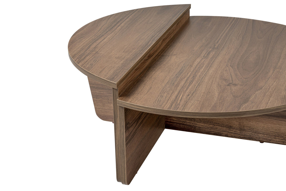 Coffee tables - Coffee table Round 85 cm Natural Walnut Melamine Orin - Dimehouse