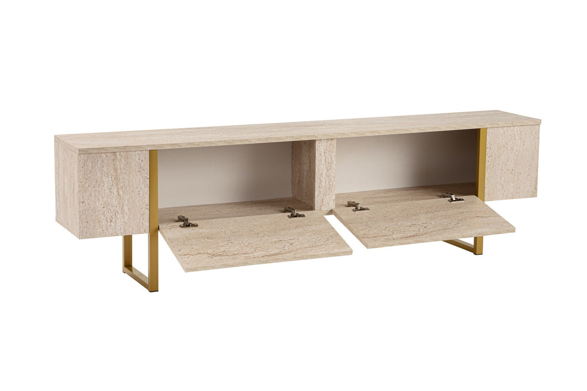 TV Furniture - TV Furniture Beige Melamine Gold Frame Blitz 50x180x29.5 cm - Dimehouse