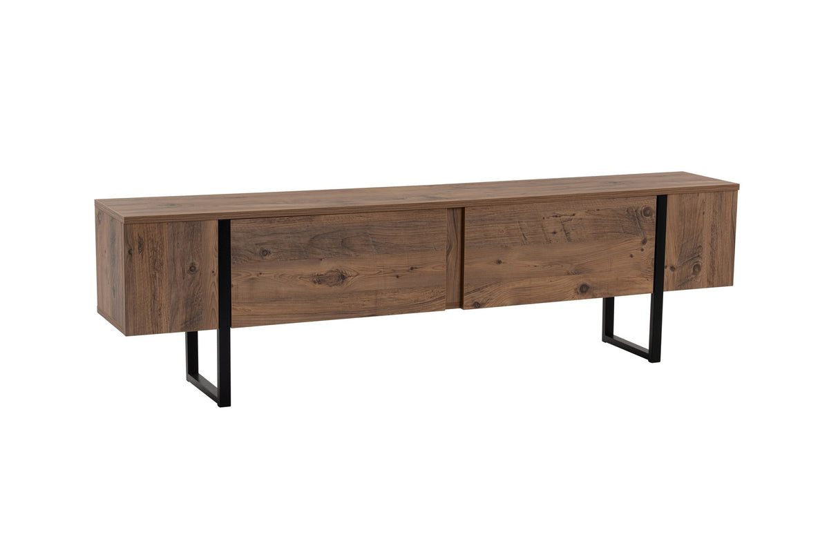TV Furniture - TV Furniture Natural Melamine Black Frame 180x50x29.5 cm - Blitz - Dimehouse