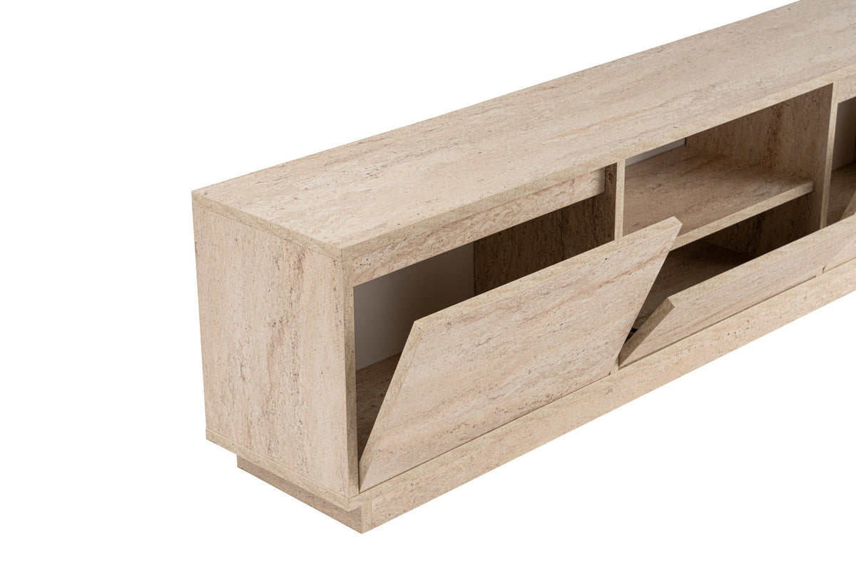 TV Furniture - TV Furniture Japandi Travertine Melamine - three cabinets - 160x42x29.5 cm - Flare - Dimehouse
