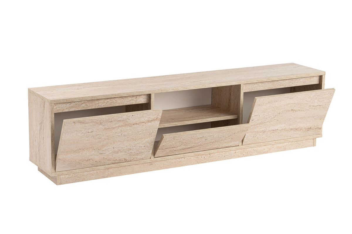 TV Furniture - TV Furniture Japandi Travertine Melamine - three cabinets - 160x42x29.5 cm - Flare - Dimehouse
