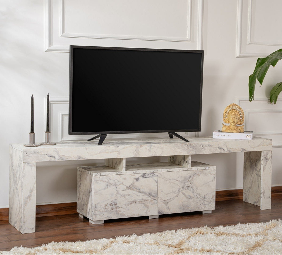 TV Furniture - TV Furniture Marble Melamine Vertex 50x180x31.3 cm - Dimehouse