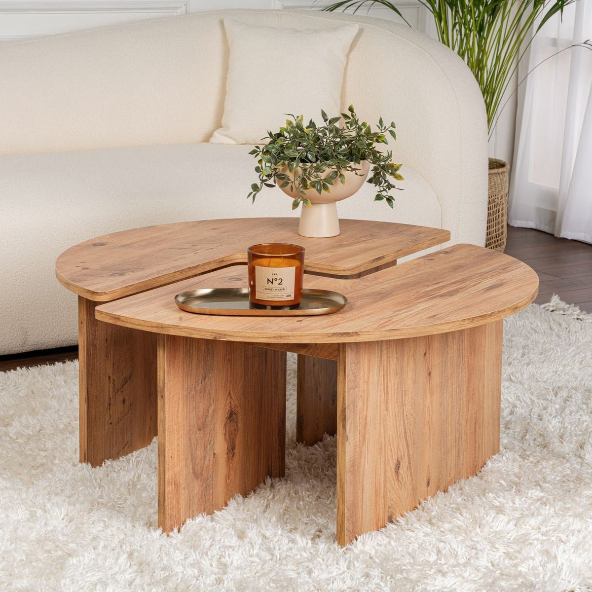 Coffee tables - Round Coffee Table Moari Atlantic Pine Wood Melamine 90 cm - Dimehouse
