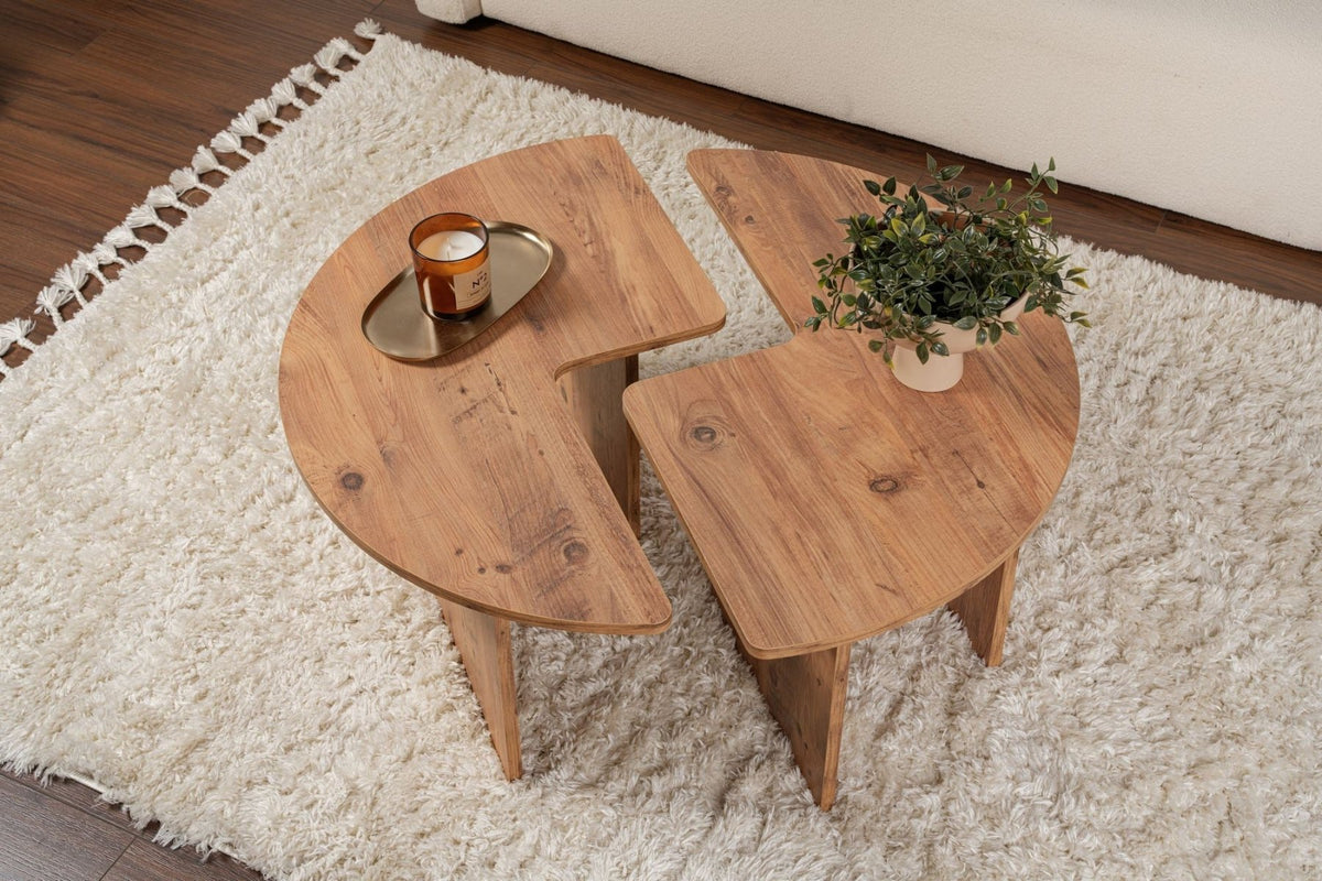 Coffee tables - Round Coffee Table Moari Atlantic Pine Wood Melamine 90 cm - Dimehouse