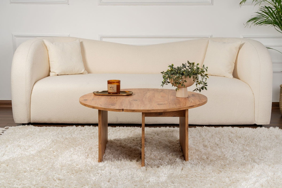 Coffee tables - Round Coffee Table Moari Atlantic Pine Wood Melamine 90 cm - Dimehouse