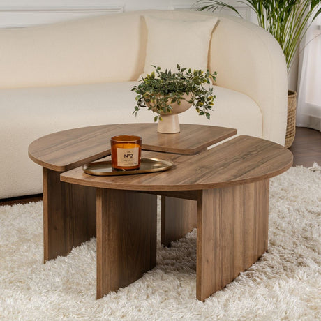 Coffee tables - Round Coffee Table Moari Walnut Melamine 90 cm - Dimehouse