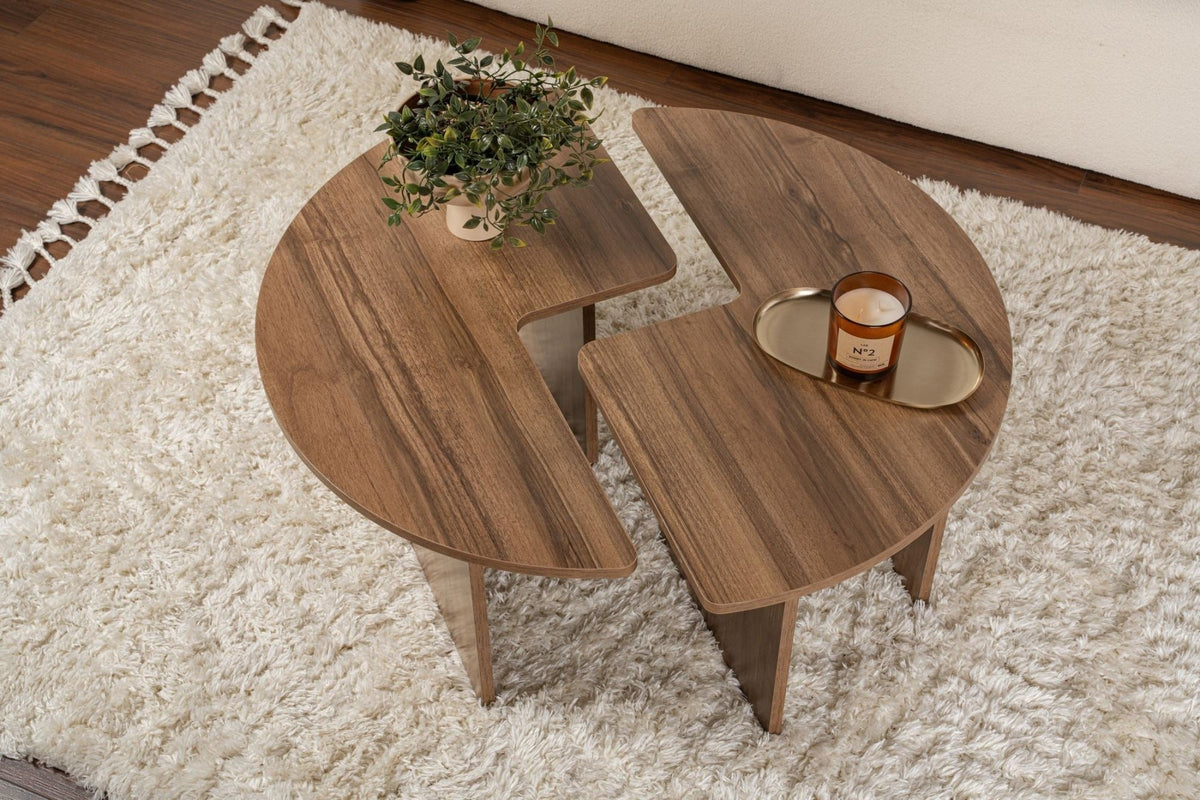 Coffee tables - Round Coffee Table Moari Walnut Melamine 90 cm - Dimehouse
