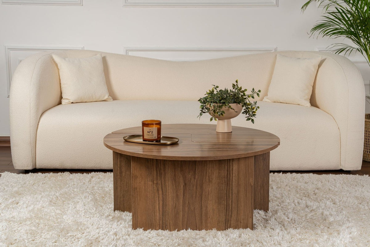 Coffee tables - Round Coffee Table Moari Walnut Melamine 90 cm - Dimehouse