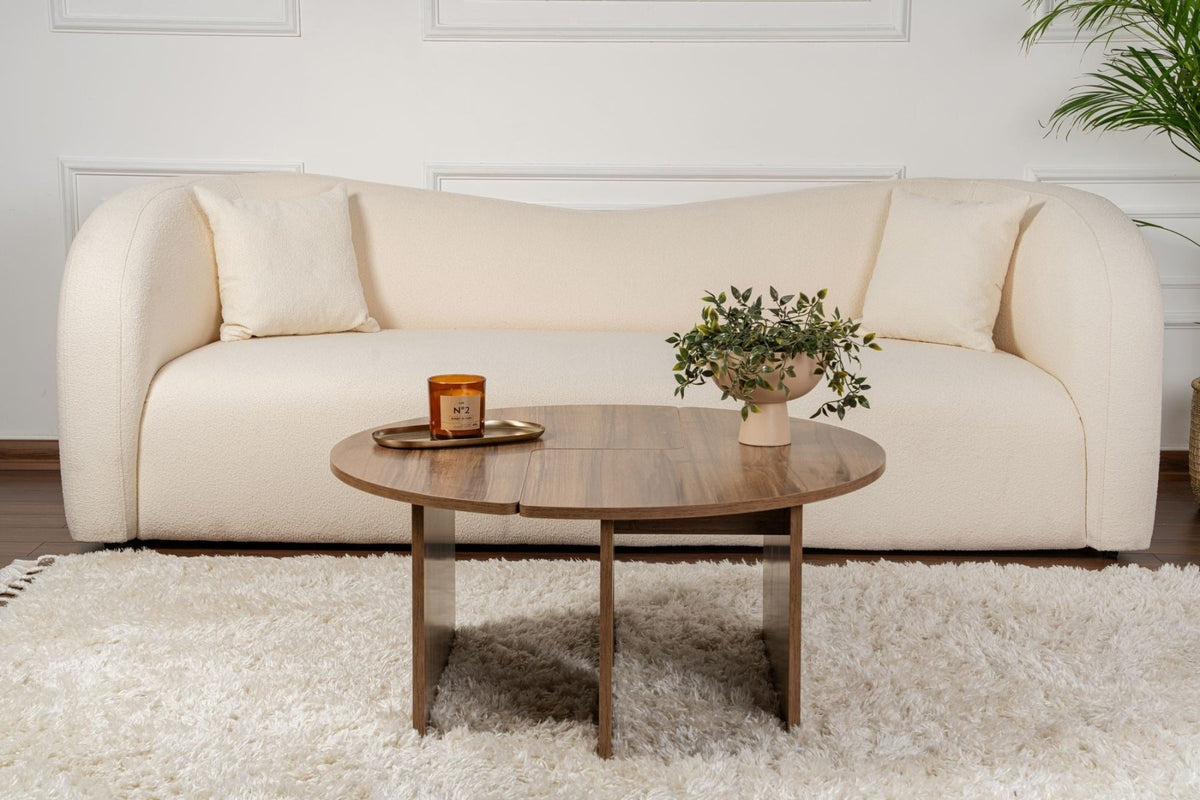 Coffee tables - Round Coffee Table Moari Walnut Melamine 90 cm - Dimehouse