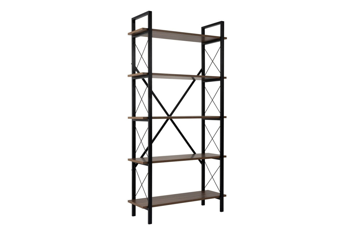 Bookcases - Industrial bookcase walnut melamine Ely - black frame - 180x90 cm - Dimehouse