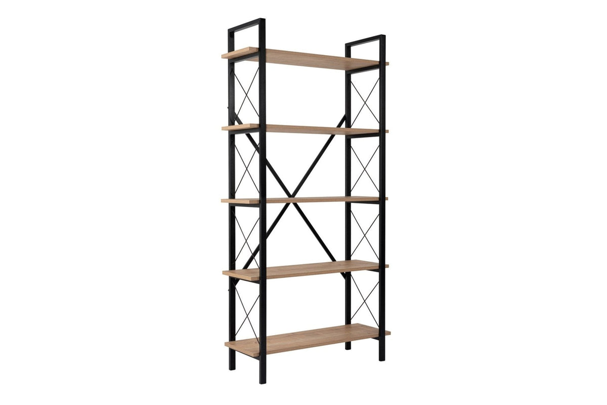 Bookcases - Industrial bookcase oak melamine Ely - black frame - 180x90 cm - Dimehouse