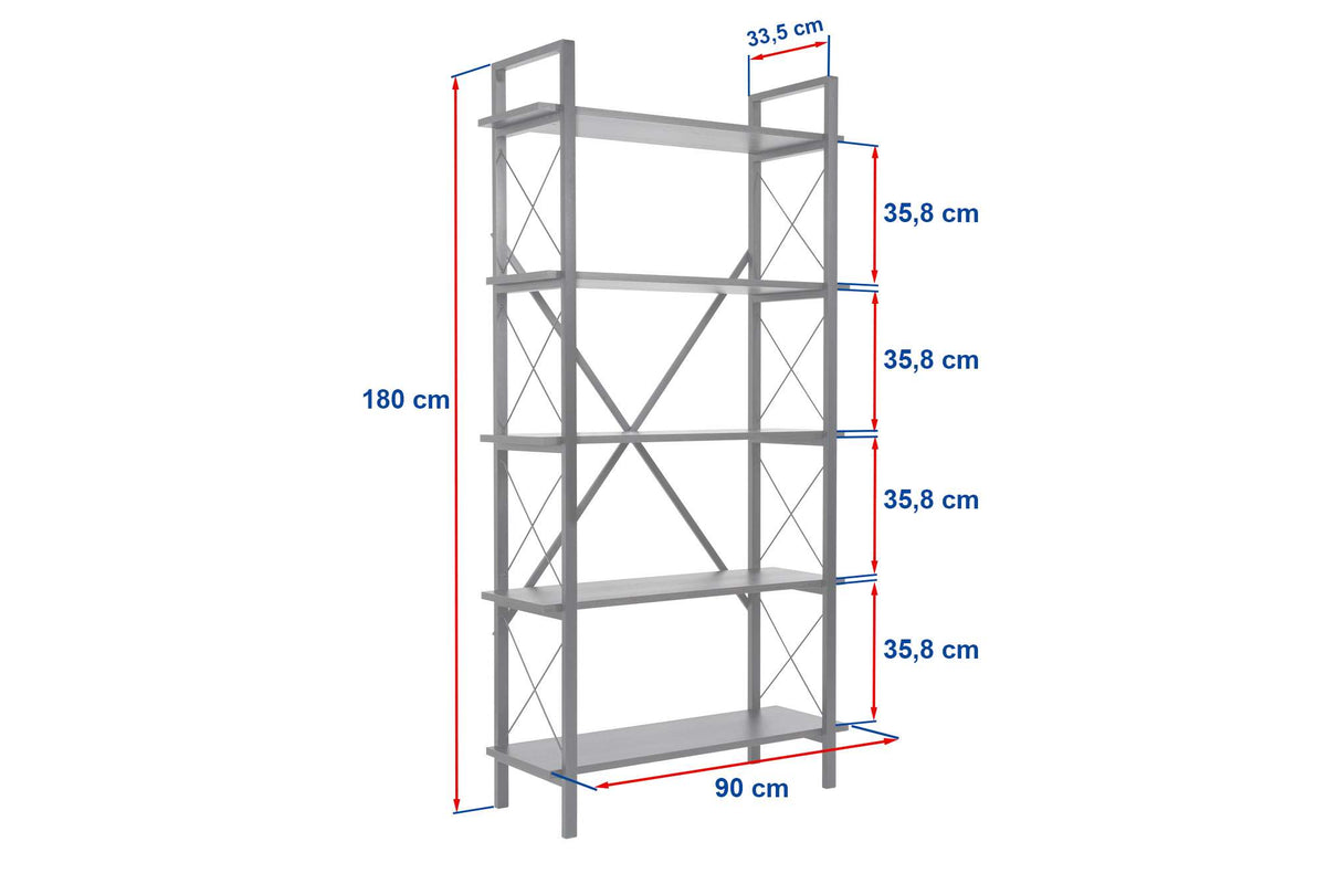 Bookcases - Industrial bookcase oak melamine Ely - black frame - 180x90 cm - Dimehouse