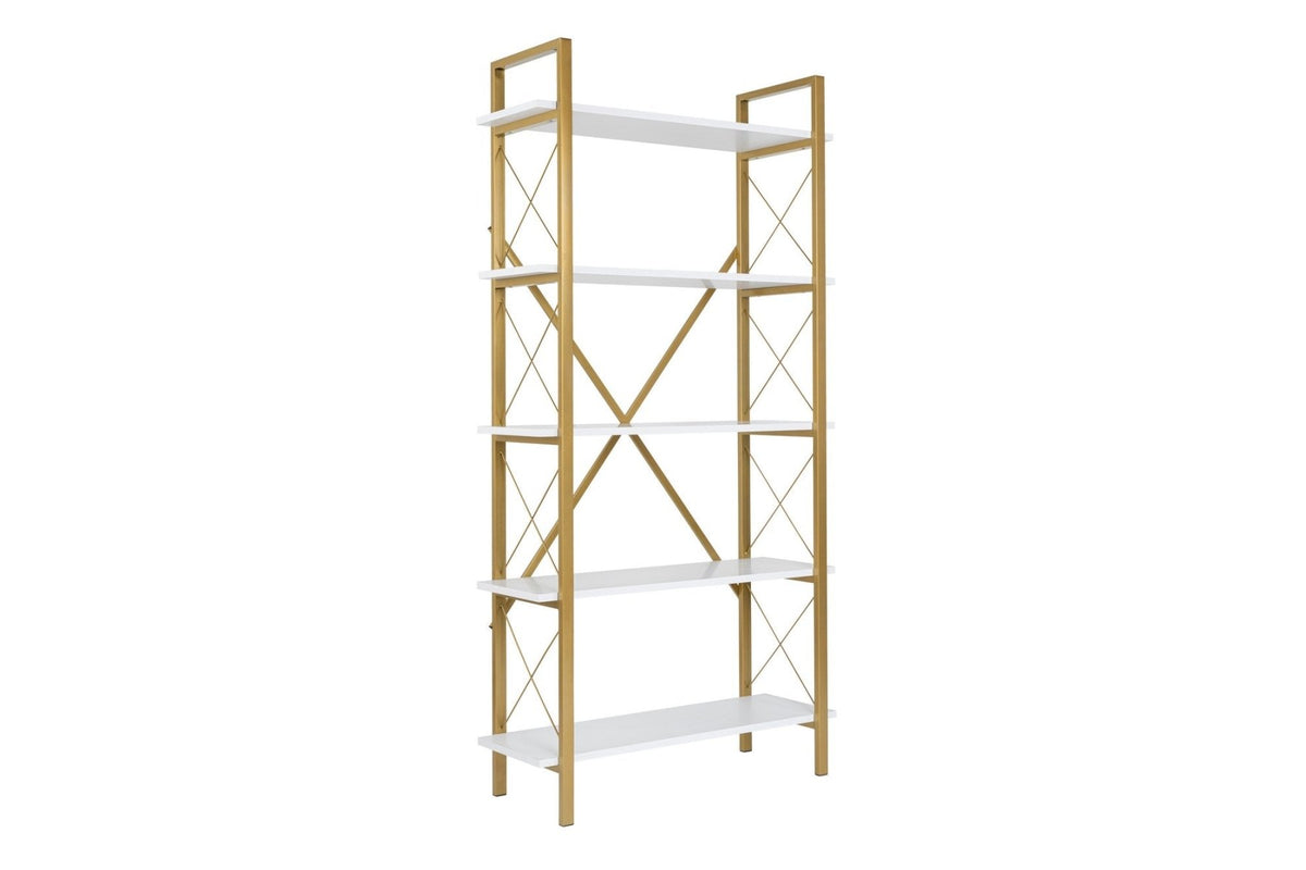 Bookcases - Modern bookcase white melamine Ely - Golden Frame - 180x90 cm - Dimehouse