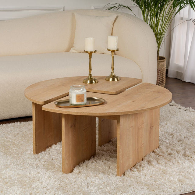 Coffee tables - Round Coffee Table Moari Oak Melamine 90 cm - Dimehouse