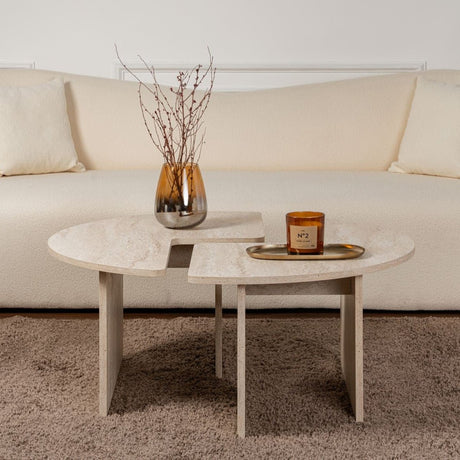 Coffee tables - Coffee table Set of 2 Travertine Maira - Melamine - Dimehouse