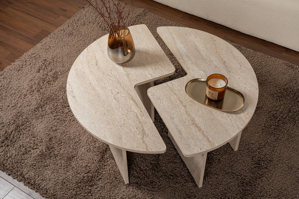 Coffee tables - Coffee table Set of 2 Travertine Maira - Melamine - Dimehouse