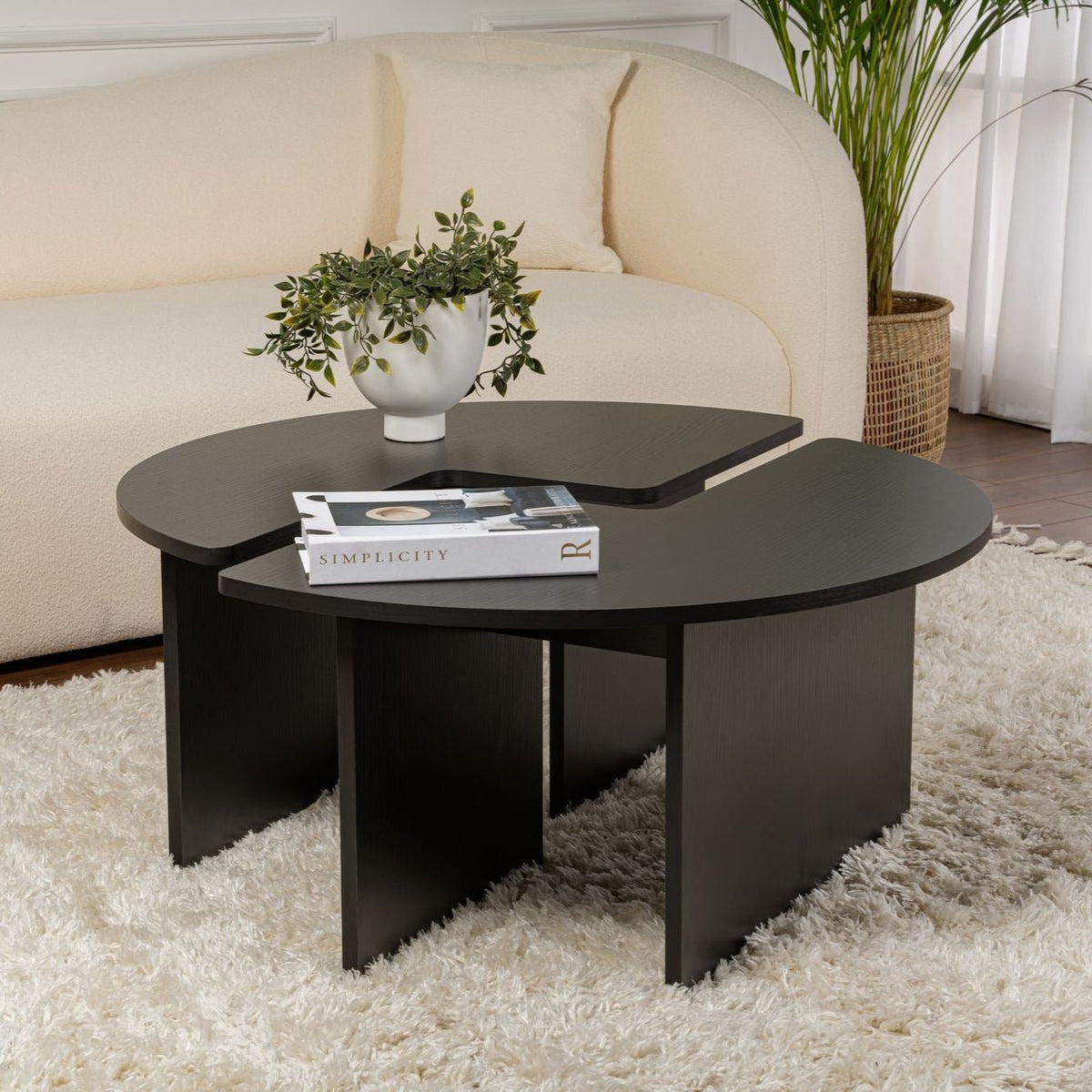Coffee tables - Round Coffee Table Moari Black Melamine 90 cm - Dimehouse